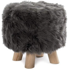 LH Round Ottoman Footstool Solid Wood Shaggy Fur Foot Stool Sofa Stool Faux Fur Stool Suitable for Living Room Bedroom