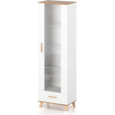 VBChome Display Cabinet 60 x 192 x 52 cm White Display Cabinet with Three Glass Compartments and 1 Drawer 1 Door Wooden Handles Multi-Purpose Cabinet for Hallway Bedroom Living Room Children's Room