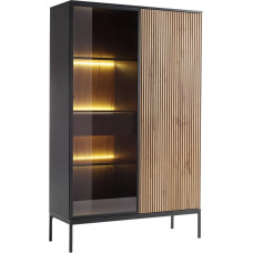 Mirjan24 Selvix WTSZ104 Display Cabinet with 2 Doors, Drawer, 8 Compartments, with LED Lighting, W 104 x H 146 x D 39 cm, Standing Display Cabinet, Glass Display Cabinet, Tall Display Cabinet (Black