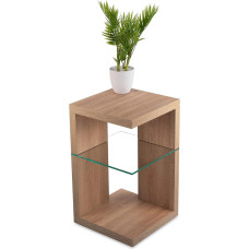 STEMA Seyfried Pearl Side Table in Sonoma Oak - Coffee Table, Bedside Table 60 x 36 x 36 cm with Safety Glass, Small Sofa Table