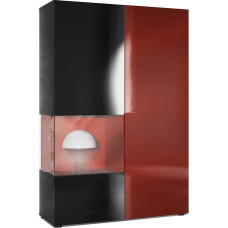 Vladon Morena Chest of Drawers Tall Cabinet, Made in Germany, Body in Matte Black / Right Door and Insert in Bordeaux High Gloss Includes LED Lighting