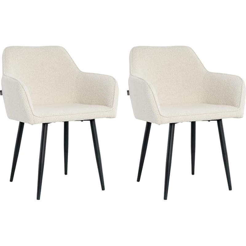 Mevsim Store Dining Room Chairs Set of 2 Bouclé Cream - Upholstered Chairs with Armrests & Metal Legs - Modern Kitchen Chairs for Dining Room & Living Room