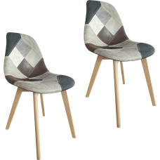 Patchwork Upholstered Dining Chairs with Wooden Legs Set of 2, 4, 6 (Brown, 2)