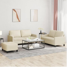 Juroupi 3-TLG. Sofagarnitur mit Kissen Sofa Wohnzimmer Sitzgruppe Wohnzimmer Sofa Set Sofas FüR Wohnzimmer Creme Kunstlederer - 3201414