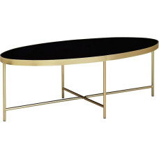 FineBuy Design Coffee Table Glass Black Oval 110 x 56 cm with Gold Metal Frame Large Living Room Table Lounge Table Glass Table