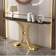 Moderner Konsolentisch, Eingangsbereich Deko Tisch, Beistelltisch mit Metallgestell, Eingangstisch Hinter dem Sofa, Couch, Schmaler Rechteckiger Sofatisch, für Wohnzimmer, Flur, Eingang(Gold G,100cm/3