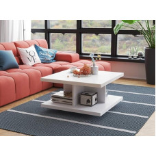 Sellon24® Coffee Table Sofa Table White 60 x 60 cm with Storage Space Side Table with 4 Open Shelves Living Room Table Modern Stable Graphi (Height 45 cm)