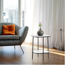 Wohnando Ares Side Table 45 x 45 x 55 cm Light Marble Veneer Bedside Table with 2 Levels for Living Room Study Small Rooms Modern White Marble Look Black Frame