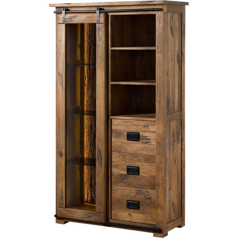 MASSIVMOEBEL24.DE Railway Lux #125 Display Cabinet Mango / Reclaimed Wood 100 x 45 x 175 cm Natural Varnished