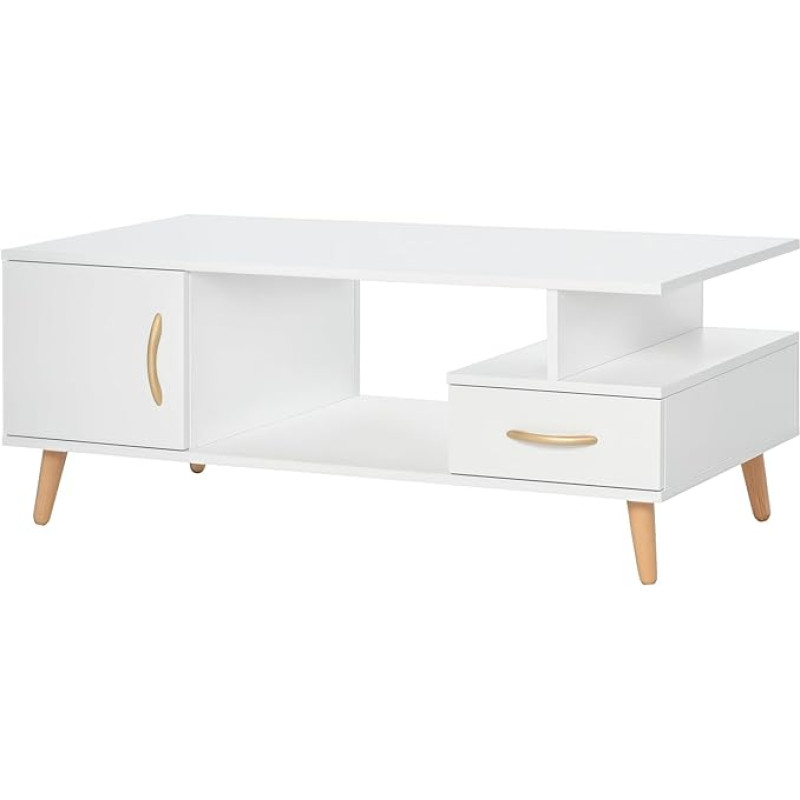 HOMCOM Side Table Coffee Table Modern Coffee Table Sturdy Tea Table Living Room Table with Practical Shelf Drawer Chipboard White 100 x 50 x 40 cm