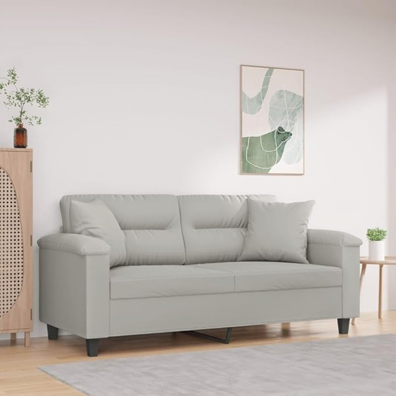 Snsowed 3200972 2-Seater Sofa with Cushion, Light Grey, 140 cm, Microfibre Fabric, Lounge Sofa, Sofas & Couches, Relaxing Sofa, Couch for Living Room, 140 cm