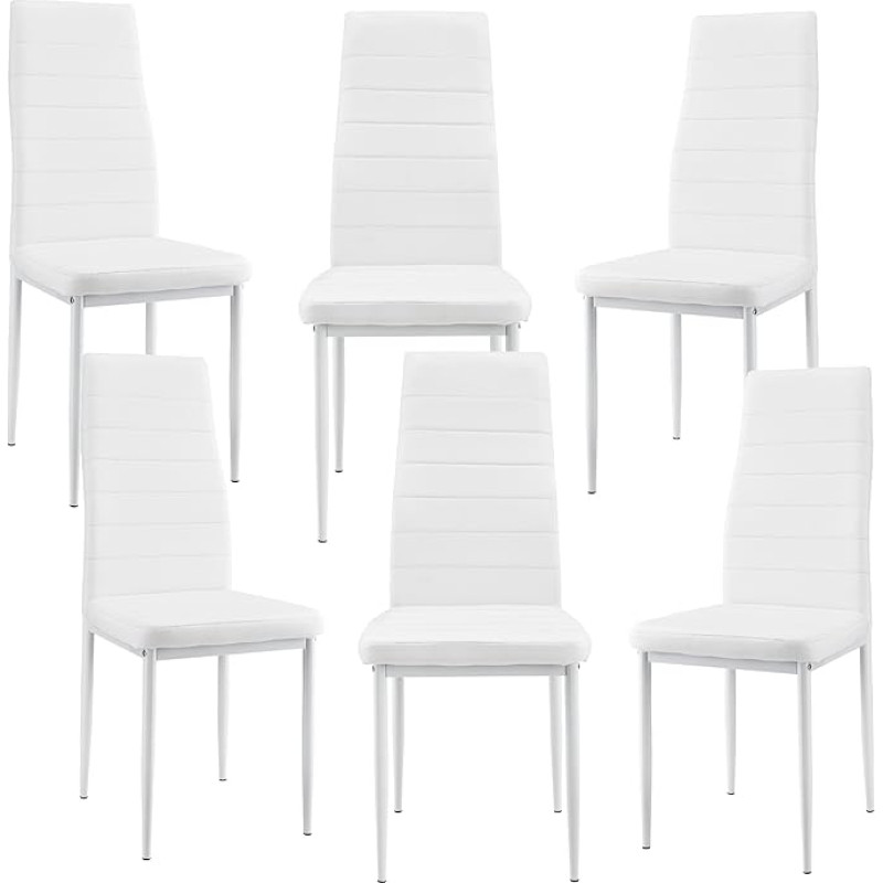 [en.casa] 6 x Dining Chairs (White) with High Quality Faux Leather Upholstery for Dining Room/Living Room/Kitchen - Set