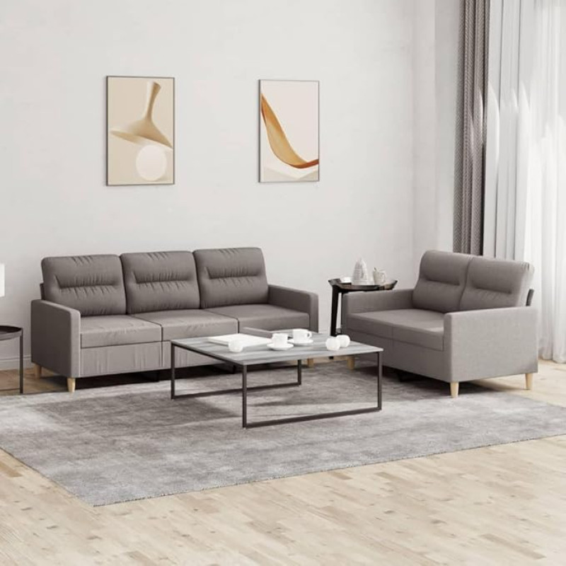 Brokky 2-TLG. Sofagarnitur mit Kissen Sofa Wohnzimmer Sitzgruppe Wohnzimmer Sofa Set Sofas FüR Wohnzimmer Taupe Stoff / 3201607