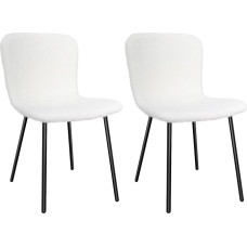 FRUOGO Bouclé Teddy Dining Chairs, Ideal for Dressing Room, Daily Meetings, Living Room Chairs, Metal Legs, White