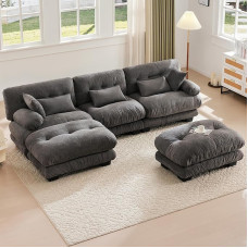Vidacharmy - Corner Sofa with Sleep Function 300 x 80 x 143 cm (W x H x D) Velvet Fabric Couch U Shape, 100% Memory Foam Padding, Sofas & Couches, Dark Grey