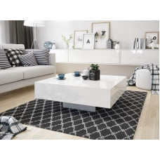 Sellon24® Side Table, White, High Gloss, 60 x 60 cm, Low Coffee Table, Height 32 cm, Square, Living Room, Sofa Table, Iron