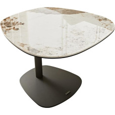 Elenya Ceramic Minas Melange Side Table 60 x 60 cm Frame Effect Finish Titanium White / Beige