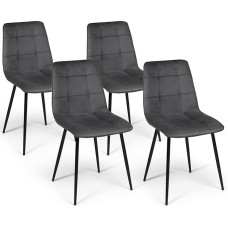 IDMarket - Set of 4 Mila Dining Chairs Dark Grey Velvet Dining Room Chair