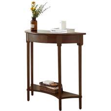 Yclty Half Moon Console Table with Storage Space, 2-Tier Wooden Entrance Table with Drawer and Open Storage Compartment, Hallway Table, Sofa Table for the Living Room (Walnut)