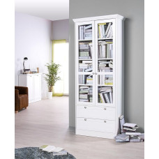 Landhaus Ina Showcase with 2 Glass Frame Doors (W / H / D: 80 x 200 x 45), White, Antique Furniture Handles