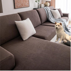 JHOMHF Waschbare Stretch Sofabezüge for Ecksofas rutschfeste Sofabezüge in L Form wasserdichter Kissen Möbelschutz for Haustiere(Brown,Plus 2XL Toffee)
