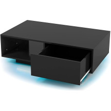 LIFEZEAL Coffee Table with LED, Living Room Table with Drawer and Compartments, Sofa Table with Remote Control & USB Plug, Rectangular Storage Table for Living Room, Office, 95 x 55 x 31 cm (Black)