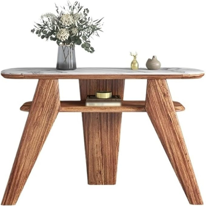 FOMWWVYS Farmhouse Console Table 46 Inch Solid Wood with Faux Marble Top and Shelf Hallway Table