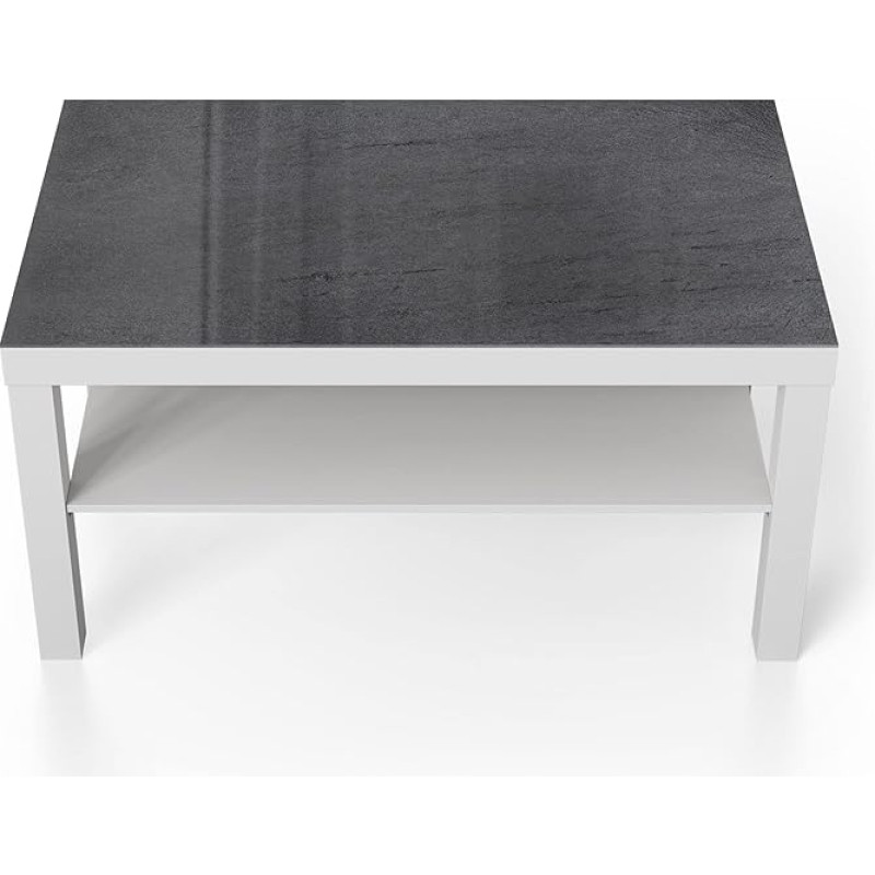 DEQORI Glass Table | White Large 90 x 50 cm | Slate Stone Look Motif | Unusual Glass Side Table | High Gloss Coffee Table for Living Room | Modern Couch Table with Design