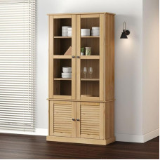 Gecheer VIGO Display Cabinet Bookcase Filing Cabinet Office Cabinet Display Cabinet Bookcase Standing Display Cabinet 85 x 35 x 170 cm Solid Pine Wood