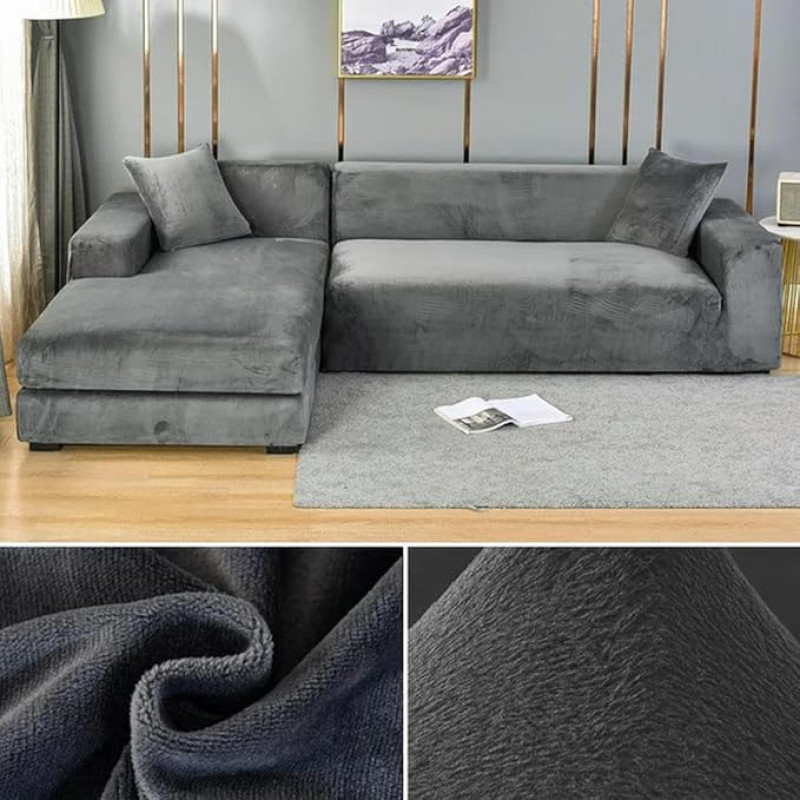 KEMTAT Samt-Sofabezug für Wohnzimmer, Dicker elastischer Sofabezug, 1/2/3/4-Sitzer, L-förmiger Ecksofabezug, Stretchbezug für Sofa