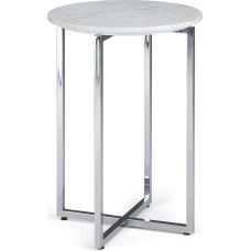 SIMPLIHOME Marsden Modern Metal Side Table with Chrome Base in White, Silver, Side Table, Bedside Table and Bedside Table for Living Room Bedroom