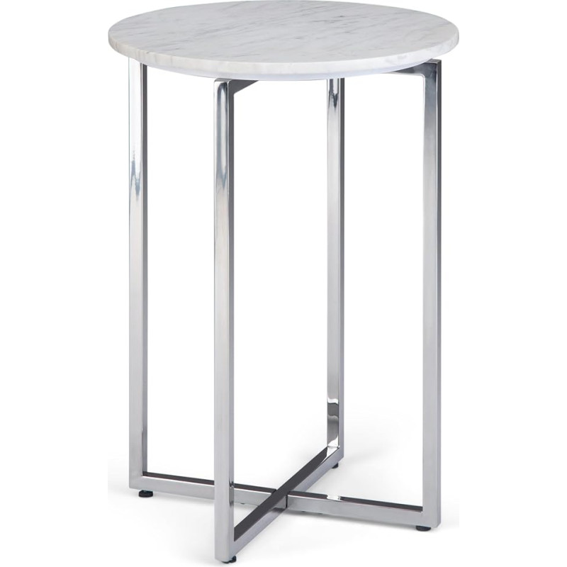 SIMPLIHOME Marsden Modern Metal Side Table with Chrome Base in White, Silver, Side Table, Bedside Table and Bedside Table for Living Room Bedroom
