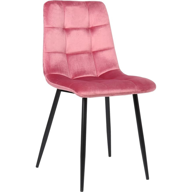 CLP Tilde Dining Room Chair, Velvet, Fabric, Quilted, with Floor Protectors, Colour: Pink, Material: Velvet