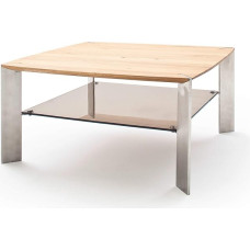 Nelia Coffee Table in Solid Oak with Glass Shelf and Stainless Steel Side Table Square 50 x 50 cm