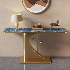 Eingangstisch, Heimdekoration, Moderne, kreative Konsole aus goldenem Edelstahl mit Tischplatten aus mikrokristallinem Stein für Flur, Schlafzimmer, Wohnzimmer, Foyer (blau, 120 x 30 x 80 cm)
