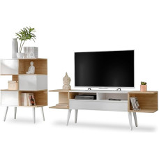 Komodee Forio Furniture Set, Wall Unit TV, White Oak, 230 x 35 x 102 cm, TV Cabinet & Shelf, for Living Room, Dining Room and Bedroom