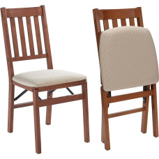 Stakmore Arts and Crafts Wooden Folding Chairs with Padded Seats, Set of 2 - No Assembly Foldable Dining Chairs, Steel Folding Mechanism, Upholstered Cushion, Space-Saving, Fruit Wood Frame