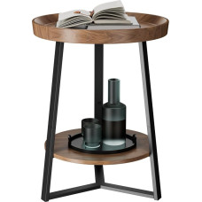 Gadroad Round Side Table with Shelf, 2 Levels, Farmhouse, Circular Side Table, Bedside Table for Living Room, Wooden Table Top and Black Metal Frame (39.9 x 39.9 x 60 cm, Cherry Wood Grain)