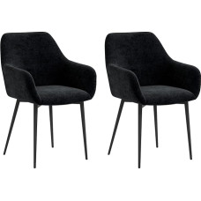 HOMCOM Set of 2 Padded Nordic Style Dining Room Chairs, Fabric Kitchen Chairs with Armrests and Steel Legs for the Living Room, 54 x 57 x 80 cm, Black