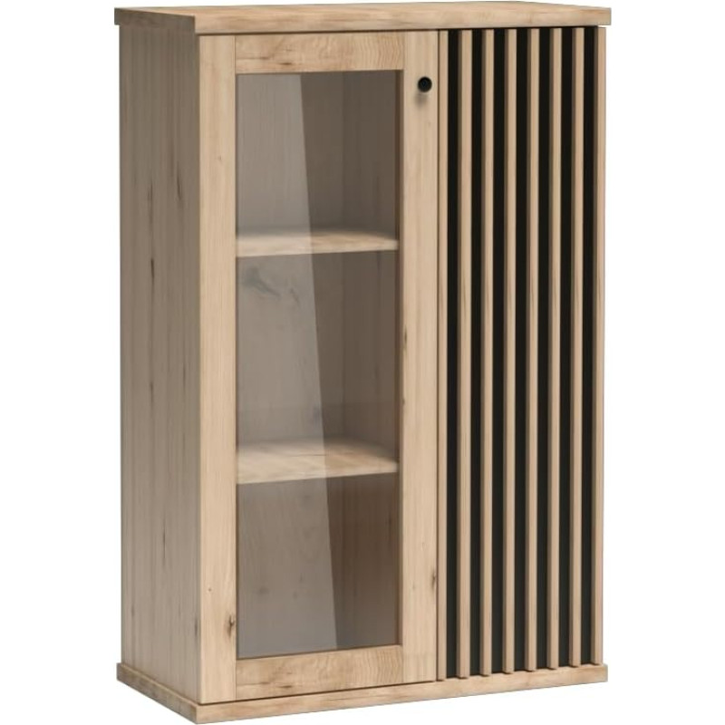 Mali Display Cabinet with Slats, 86.4 x 131.9 x 40.6 cm, Display Cabinet with Glass Doors, Ideal for the Living Room, Modern Glass Showcase, without Metal Feet, without LED Lighting - Artisan