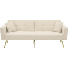 Merax Sofa Bed with Bed Function, Adjustable Angle, Sturdy Wooden Frame, Includes Pillows & Side Storage Pockets, Convertible, Comfortable, for Guests, Beige