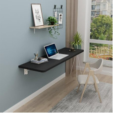 Wall-Mounted Folding Table Space-Saving Wooden Desk for Small Areas Drop-Leaf Dining Table for Kitchen Sturdy Laundry Foldable Table (Black 100x40cm/40x16in)