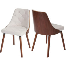 Mendler Set of 2 Dining Room Chairs HWC-A75 Visitors / Kitchen Chairs Walnut Look Bentwood Imitation Leather White