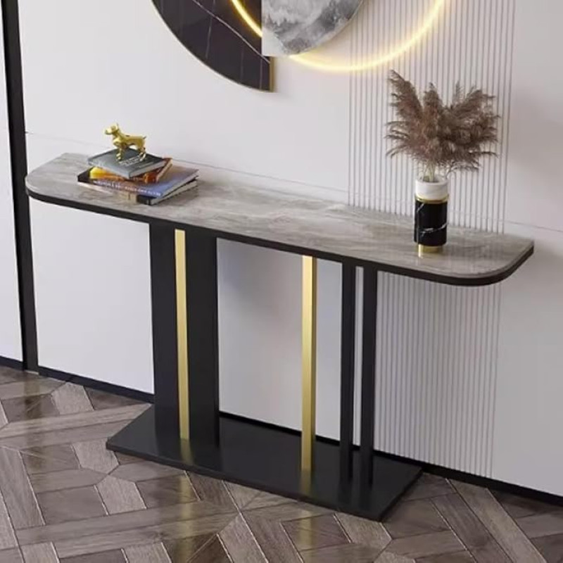 YVYKFZD Konsolentisch, minimalistischer Beistelltisch Sofatisch, schmale Lange Flurtisch, Eingangstisch mit industriellem Akzent und Metallrahmen, für Wohnzimmer-Foyer(Black A,100cm/39.3