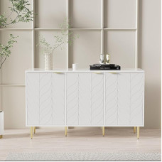 BTM Modern Sideboard with Gold-Plated Legs and Handles, Chest of Drawers, Varnished, Rounded Corners, for Bedroom, Living Room and Bathroom, Floral Pattern, 2 Levels and 6 Compartments, 127B45T75H