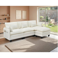 ZRNINR L-Shaped Modular Corner Sofa with Ottoman, 4 Seater Sofa with Deep Seat, Comfortable Cloud Sofa with Cushion, Modern Sofa for Living Room, Bedroom, Apartment, Office (287 cm, Beige)