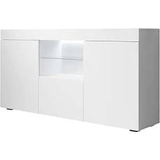 MB Muebles Bonitos Sefora Sideboard Living Room Dining Room Cabinet Furniture Width 135 x Height 73 x Depth 34 cm Matte Melamine 3 Doors LED Lighting White