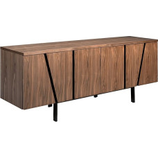 Angel Cerda American Walnut Wood Sideboard with Four Doors with Shelves, Black Steel Feet and Detailing, Modern Style