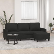 CIADAZ 3 Seater Sofa with Stool, Black, 180 cm, Fabric, Sofas & Couches, Sofa Living Room, Sofa for Teenager's Room, Relaxing Sofa, Sofa for Bedroom, Upholstered Sofa 3201041
