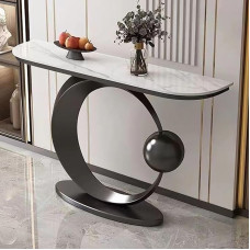 Modern Marble Top Console Table, Unique Narrow Sofa Table with Round Base for Entryway, Living Room and Hallway, Stylish White Design (100x30cm)